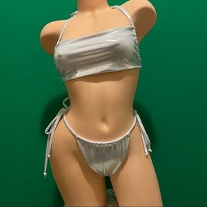 Handmade Shiny White Bikini Woman Size M